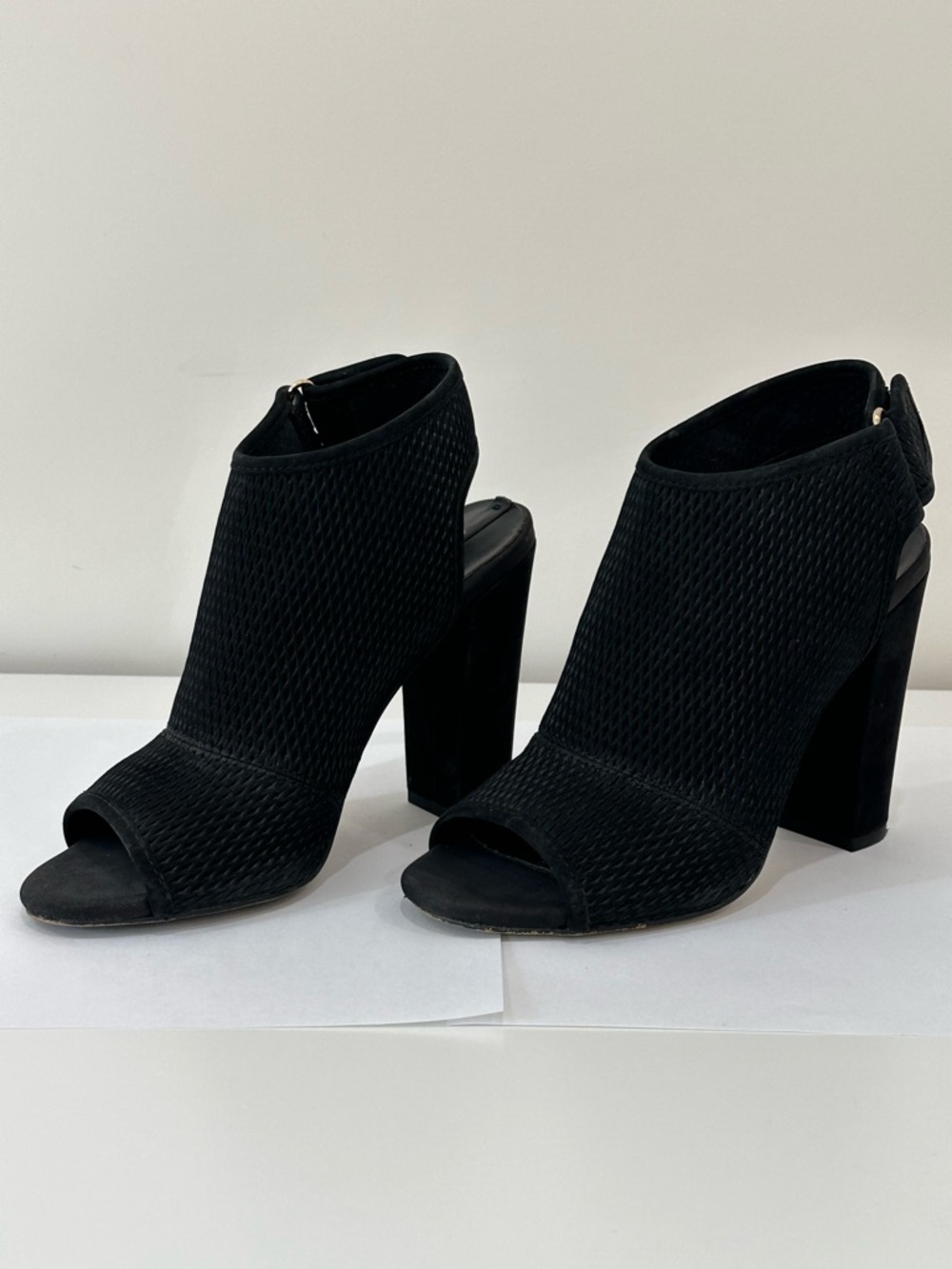 Aldo Black Textured Open-Toe Block Heel Shoes